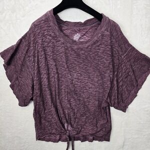 Anthropologie Pilcro Top Womens M Plum Shelley Washed Cotton Tie Front Oversize